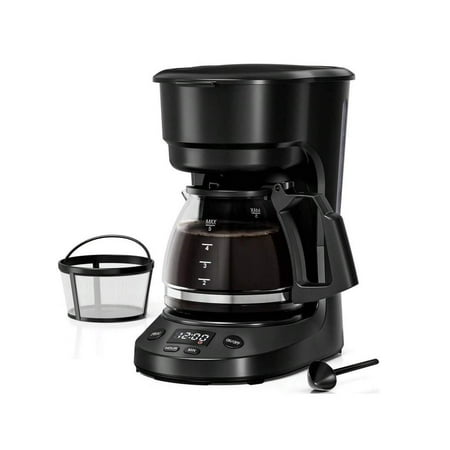 5-Cup Mini Drip Coffee Maker With Reusable Filter, Convenient And User, Black With Auto Pause And Serve Function, Glass CarafeHalloween Christmas New Year 2026