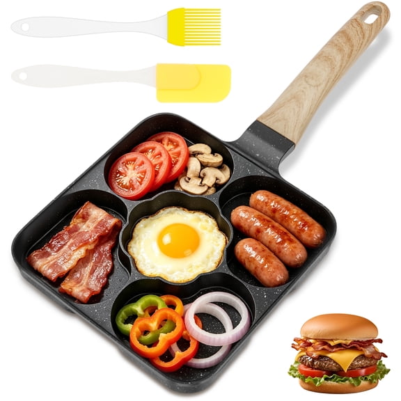 5 Cup Nonstick Egg Frying Pan with Oil Brush and Spatula Egg Pan Breakfast Skillet Omelette Pan for Breakfast,14.37*7.17*6.1in