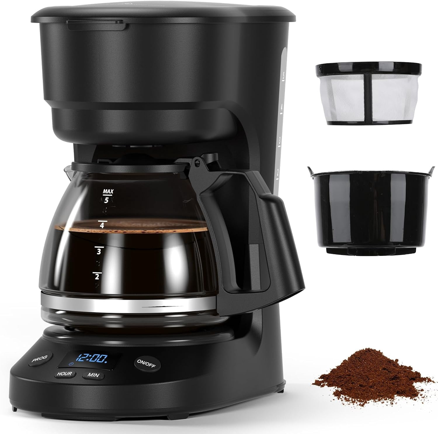 5-Cup Programmable Drip Coffee Maker, a compact coffee machine with a ...