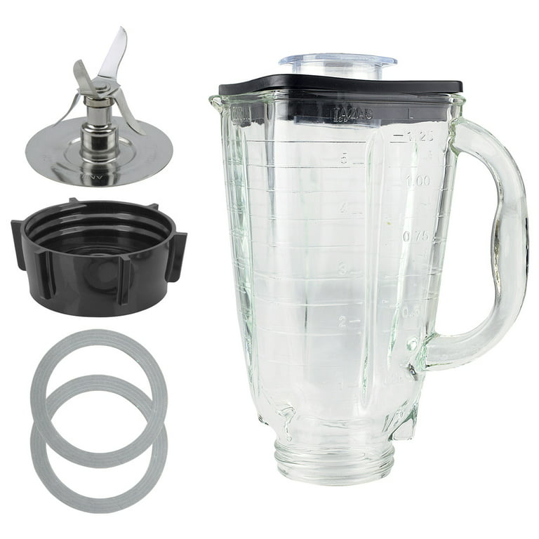 5-Cup Square Top 6-Piece Glass Jar Replacement Set with Fusion Blade Compatible with Oster Blenders