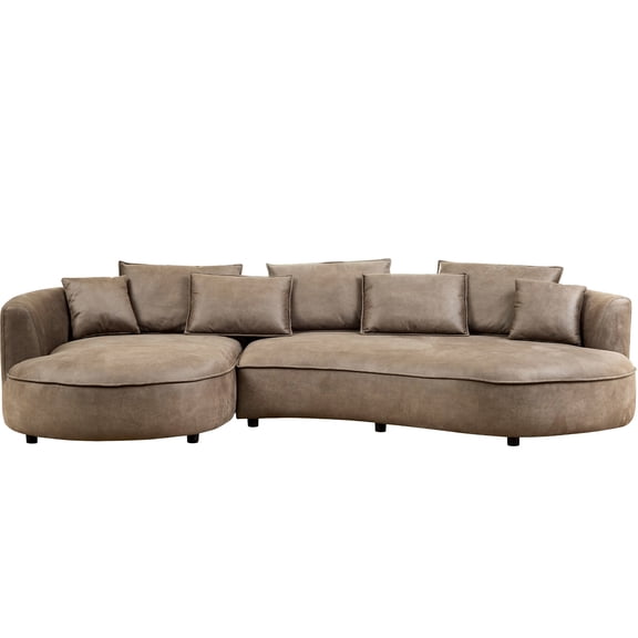 5 Curved Couch, 126.72 Inch, Thick Sponge Seat, Wood Frame, Brown For Home Interior , Inch Upholstery, Living Area