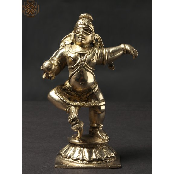 5" Dancing Shri Krishna Brass Statue