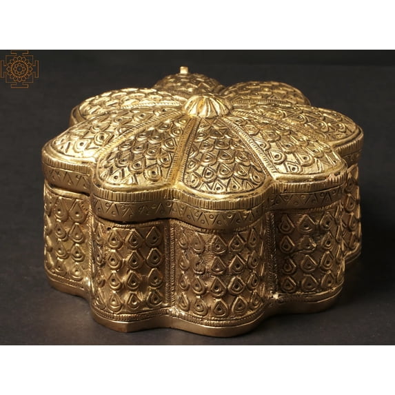 5 Inch Decorated Brass Box - Artisan Storage Container Handmade