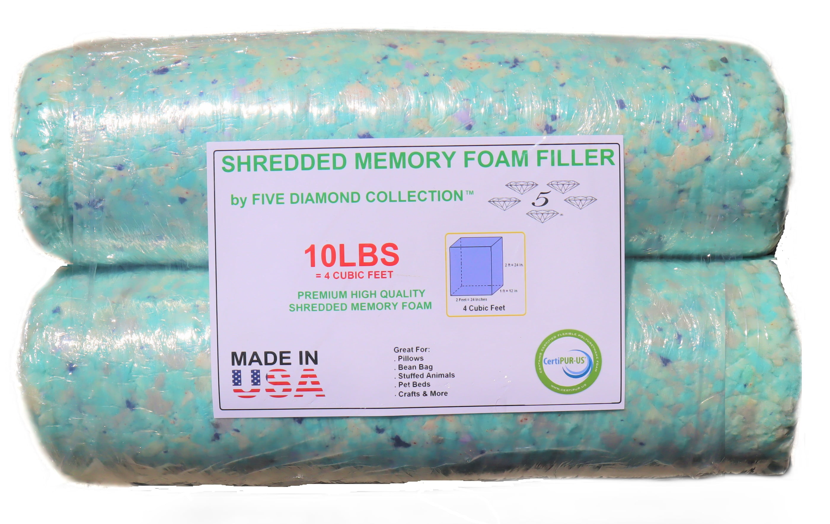 5 Diamond Collection 10 LBS Shredded Memory Foam Refill Filler Stuffing to  Fill, Pouf Pillows, Bean Bags, Pet Beds, Cushions, Punching Bags, Filling 