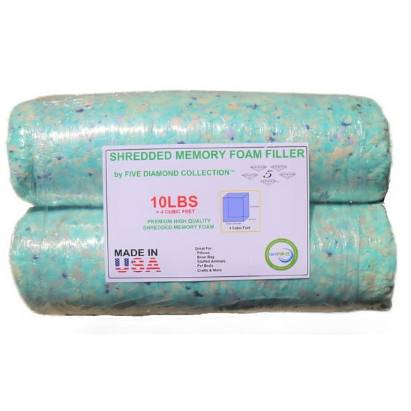 5 Diamond Collection 10 LBS Shredded Memory Foam Refill Filler Stuffing to Fill, Pouf Pillows, Bean Bags, Pet Beds, Cushions, Punching Bags, Filling