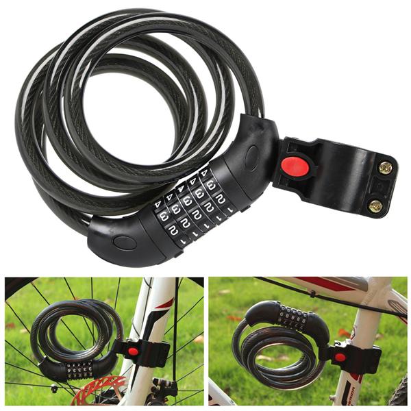 5Digit Bike Lock Cable Combination Locks Self Coiling Coded Lock