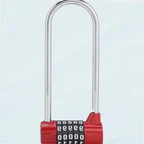 5 Digit Combination Long Shackle Padlock, Outdoor Waterproof, Resettable Code Long Shackle Padlock for Locker, Gate, Case, Toolbox, Fence(Red)