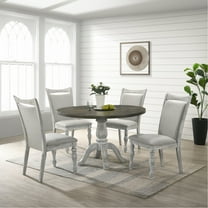 5 Dining Ensemble - Round Table In Weathered White And Gray With 4 Chairs Furniture, Pedestal Chairs, Hue