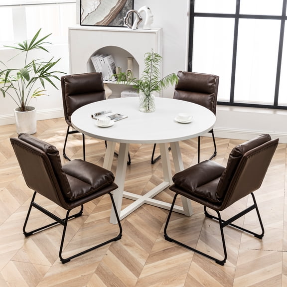 5 Dining Setup, Round Trestle Table With 4 Chairs, Antique Brown Feature, Solid Wood+ Produced, Seats , And Glow, Wood & Created,