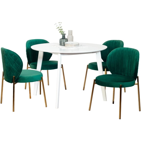 5 Dining - White Table With 4 Chairs, & Rubberwood, Velvet Upholstery, Ideal For Area Contemporary Setup Round Relaxing Strong Luxurious Velvet, Room Tranquility