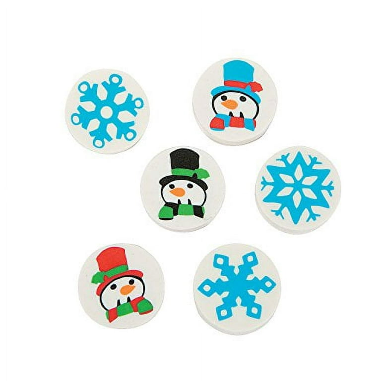 12 Pieces Pencil Erasers Toppers Fun Snowman Erasers Snowflake Erasers