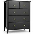 thumbnail image 1 of 5 Drawer Black Double Dresser for Bedroom, Modern Chest of Drawers for Storage Cabinet, TV Stand with Easy Pull Out Gold Metal Handles for Living Room, Wooden Organizer for Nightstand, 1 of 8