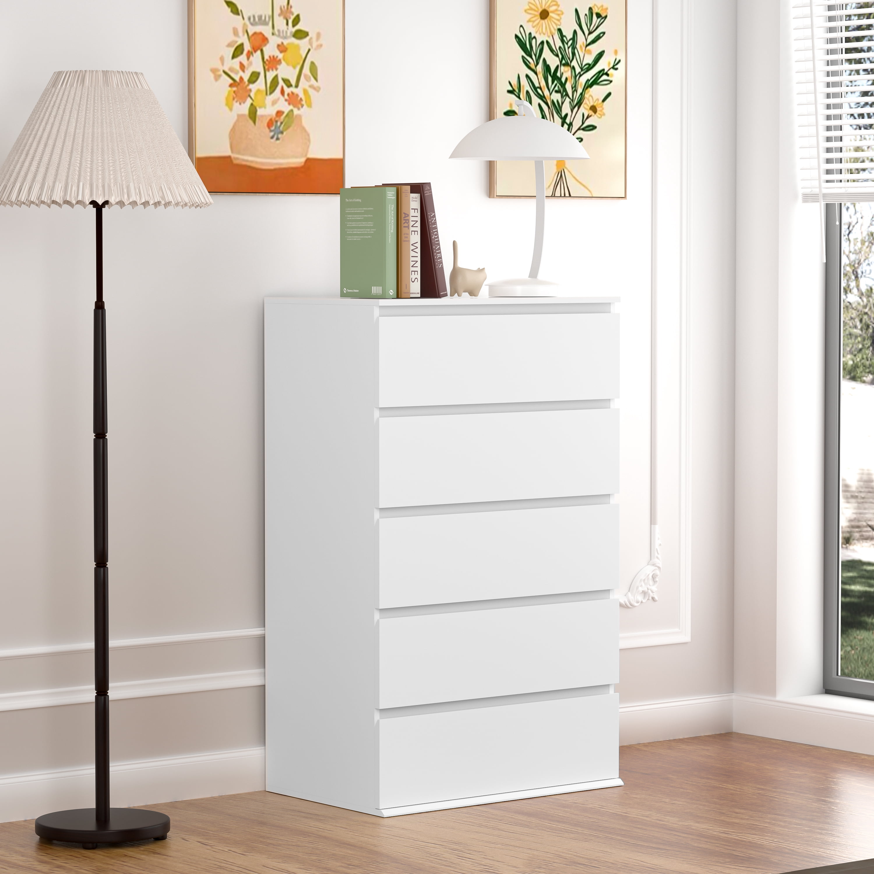 LAFGUR White Dresser, 5 Drawer Dresser Tall White Dresser with Large Storage Space, Modern ...