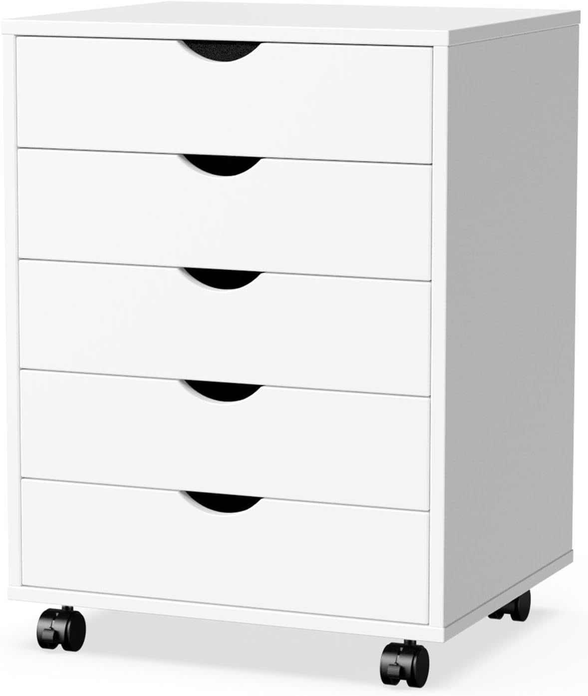 White Modern 5-Drawer Wood Chest with Casters