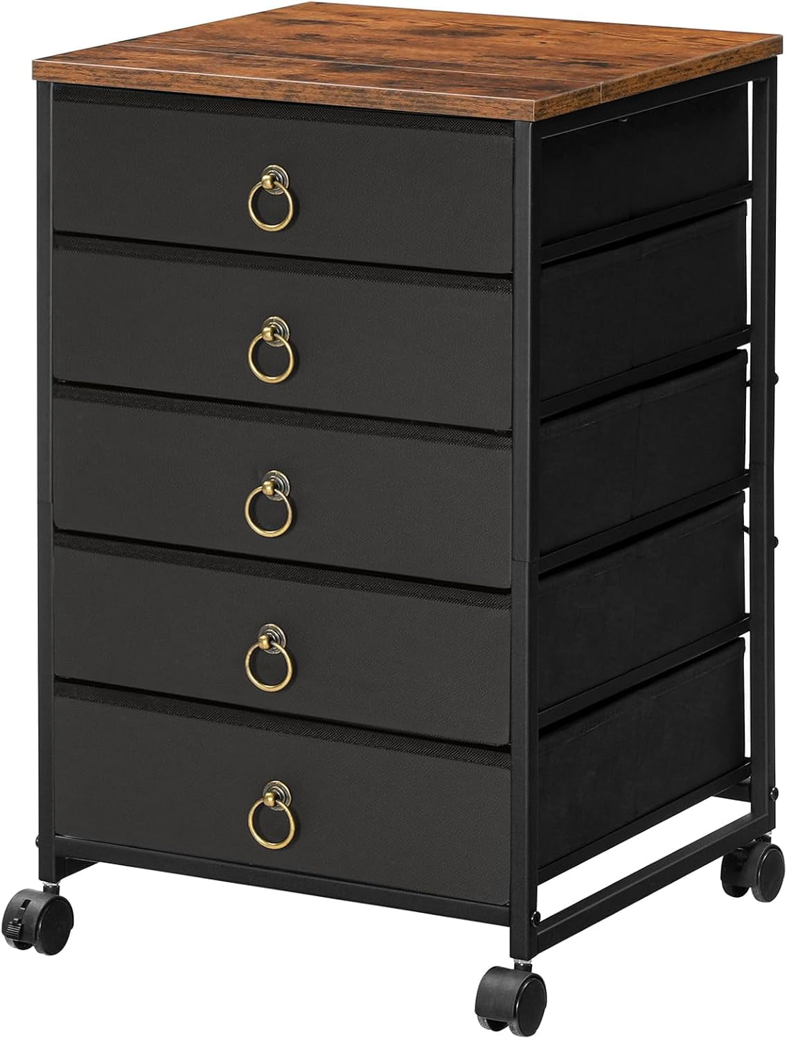 5-Drawer Chest, File Cabinet, Office Cabinet with Drawers, Rolling Printer Stand, Filing Cabinet for Living Room, Home Office, Nonwovens Drawer, Easy Assembly, Black