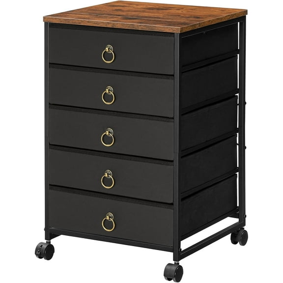 5-Drawer Chest, File Cabinet, Office Cabinet with Drawers, Rolling Printer Stand, Filing Cabinet for Living Room, Home Office, Nonwovens Drawer, Easy Assembly, Black