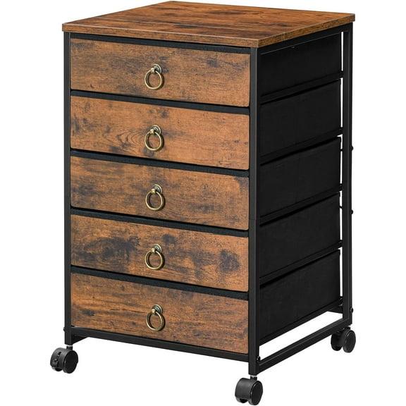 5-Drawer Chest, File Cabinet, Office Cabinet with Drawers, Rolling Printer Stand for Living Room, Home Office, Nonwovens Drawer, Easy Assembly, Rustic Brown BF50WJ01