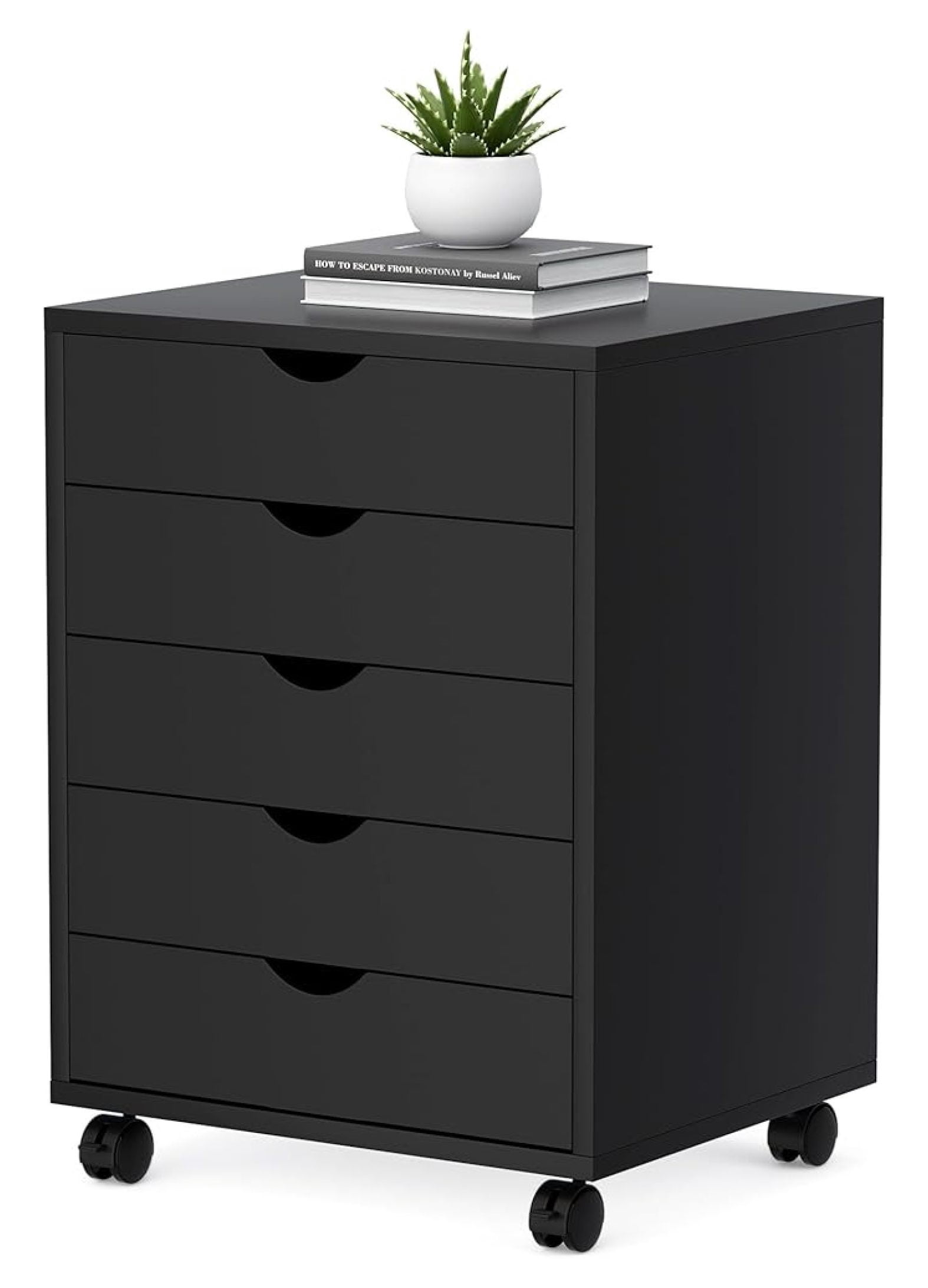 5-Drawer Chest, Office Storage Dresser File Cabinet with Wheels, Mobile Dresser for Home Office, Black
