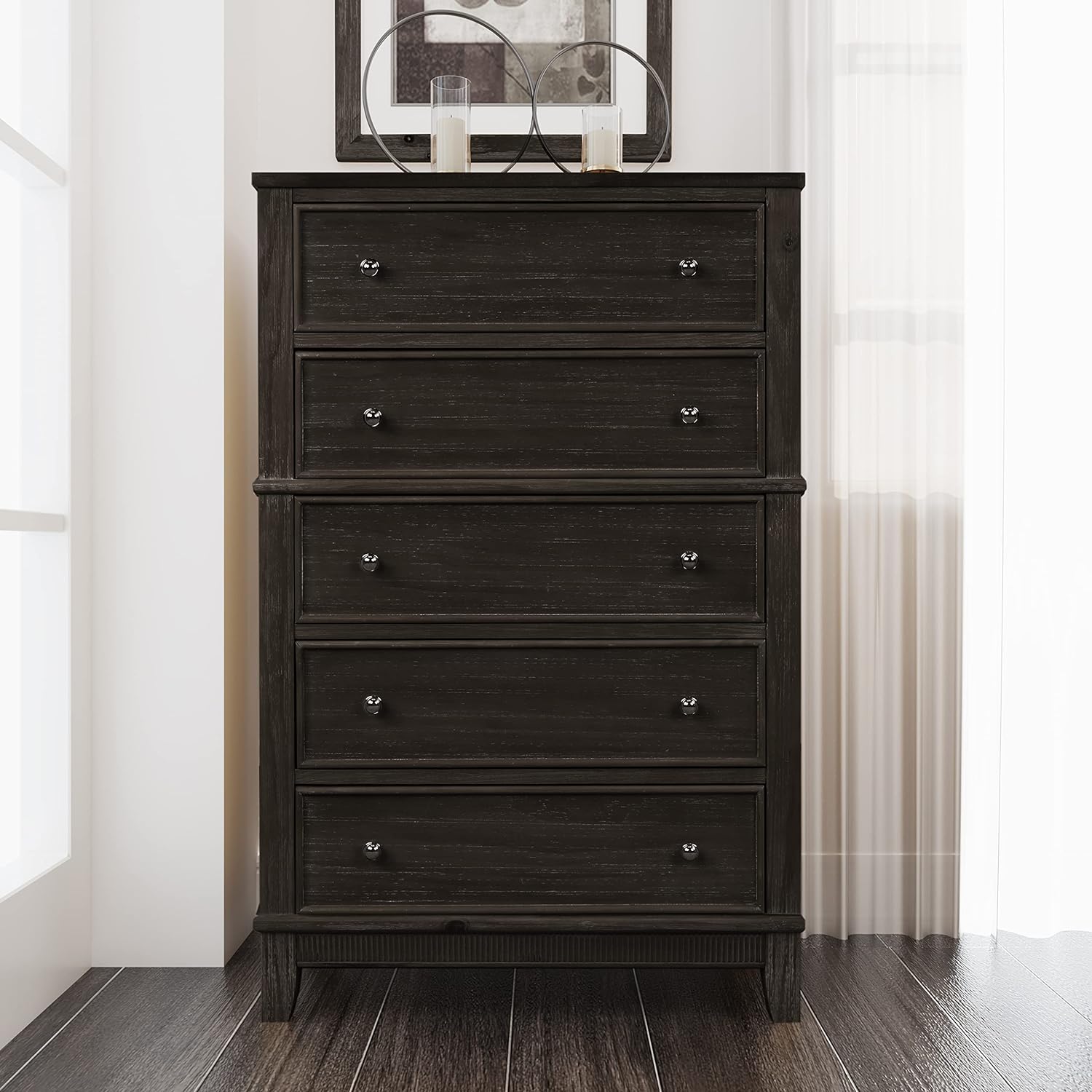 5 Drawer Chest Tall Skinny Dresser Wood Storage Tower Vertical