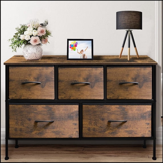 5-Drawer Dresser,21''H x 40''L x 12''W Tall Fabric Dresser, Storage Organizer Unit With Wide Chest Bins for Closet, Living Room, Sutdy,Entryway,Hallway, Nursery(Tiger Grain)