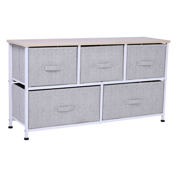 5 Drawer Dresser, 40" Horizontal Storage Cube Organizer - Light Gray