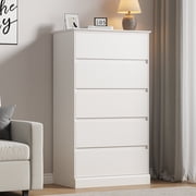 5 Drawer Dresser for Bedroom, 15.8" D x 27.6" W x 48.4" H in Simply Modern Chest of Drawers, Wood Storage Dresser with Deep Drawers for Living Room Hallway Entryway, White