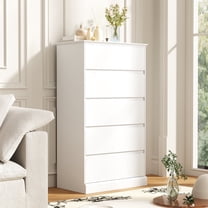 5 Drawer Dresser for Bedroom, 15.8" D x 27.6" W x 48.4" H in Simply Modern Chest of Drawers, Wood Storage Dresser with Deep Drawers for Living Room Hallway Entryway, White