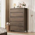thumbnail image 1 of 5 Drawer Dresser for Bedroom, 48" Tall Wooden Closet Dresser with Smooth Drawer, Large Tall Dressers & Chests of Drawers for Bedroom Living Room, Walnut Dresser, 1 of 6