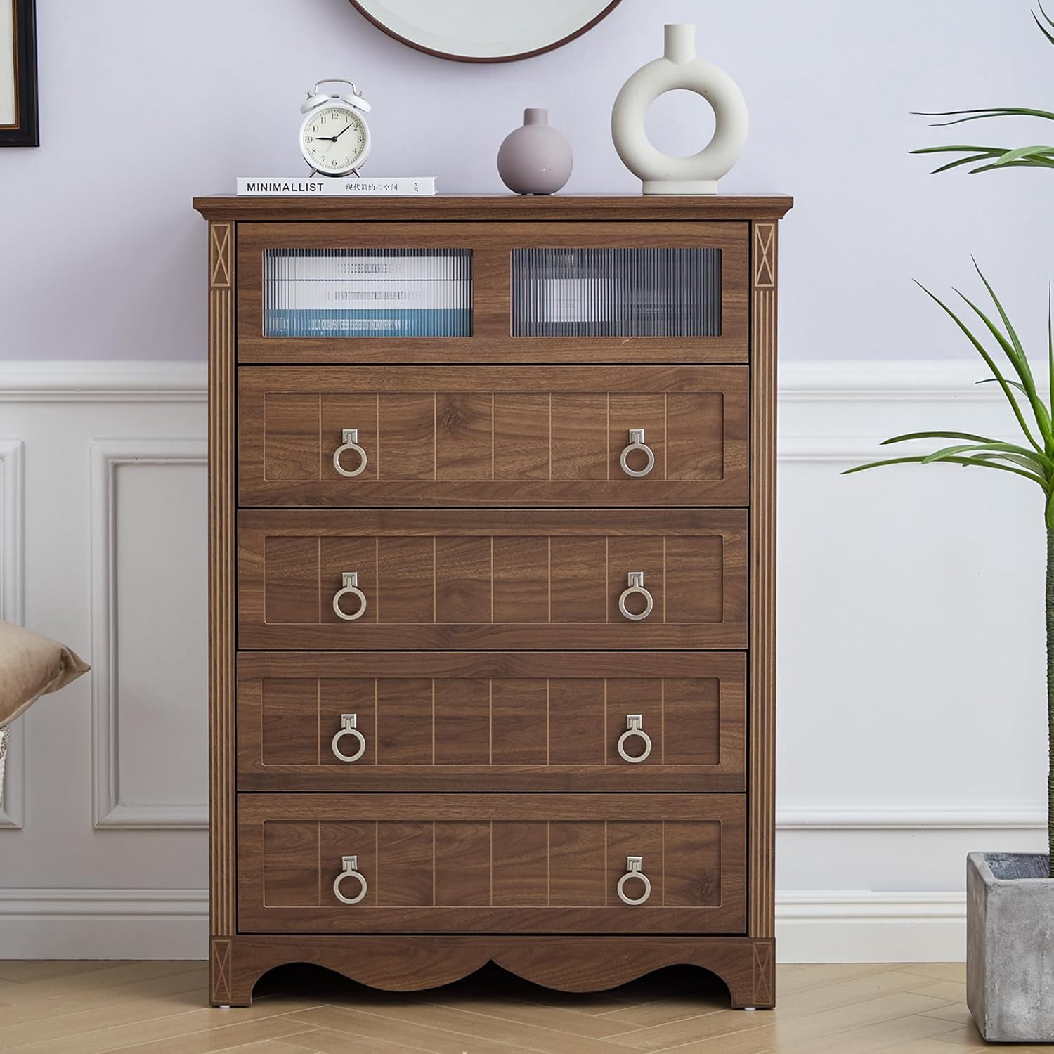 5 Drawer Dresser for Bedroom,Mid Century Modern 5 Chest of Drawer with ...