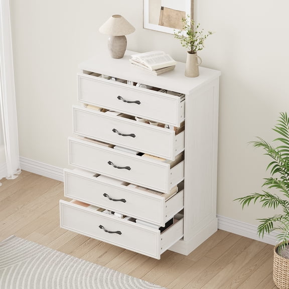 5-Drawer Dresser for Bedroom - Modern Storage Cabinet with Smooth Gliding Drawers, Polished Finish, 31.5" Wide Chest for Bedroom, Living Room & Entryway, white
