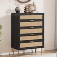 thumbnail image 1 of 5 Drawer Dresser for Bedroom, Rattan Chest of Dressers, Modern Dresser Chest with Metal Legs and Handles, Beside Table for Closet, Living Room and Entryway, 1 of 7