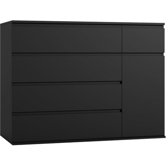 5 Drawer Dresser, Black Dresser for TV Stand, Double Wide Storage Chest of Drawers with Door, Deep Drawers and Wide Storage Space
