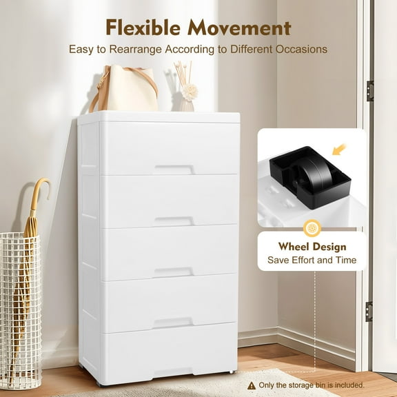 5 Drawer Dresser Chest Clothes Storage Modern Bathroom Cabinet Plastic White