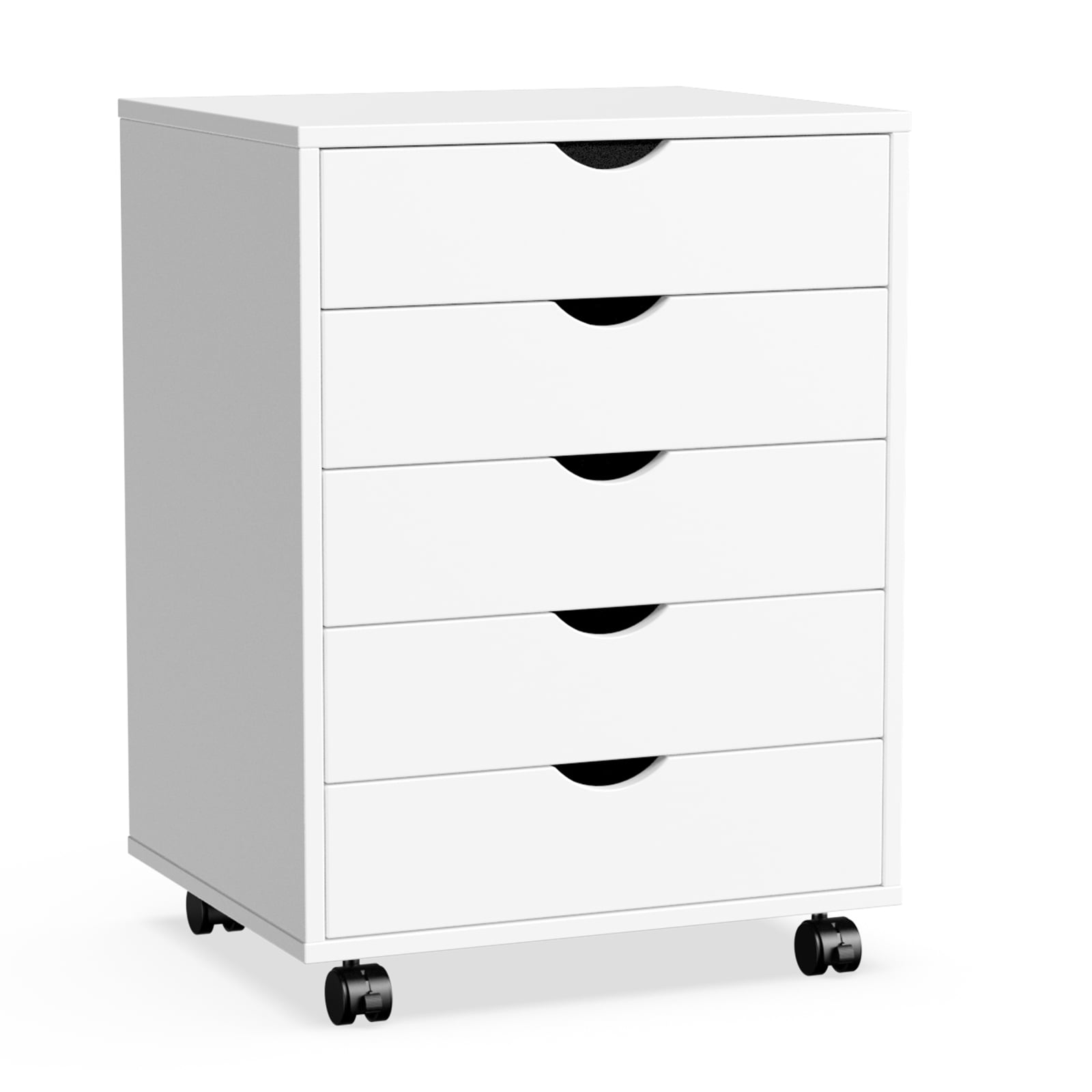White 5-Drawer Mobile Wood Filing Cabinet with Lock