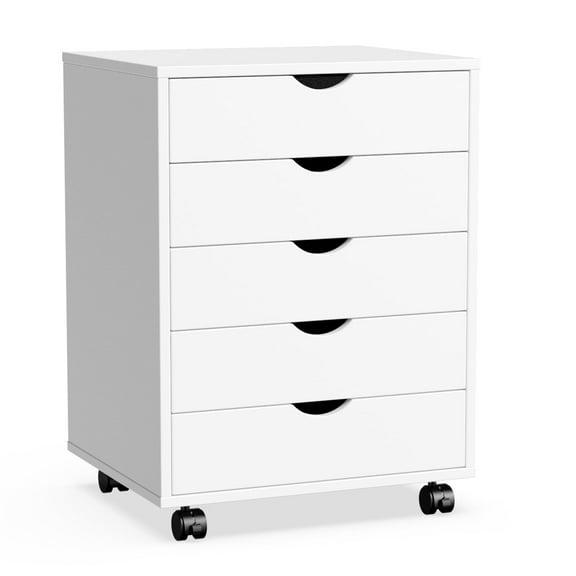 EDX 5 Drawer Dresser - Chest Dressers with Wheels, Wood Storage Cabinet for Bedroom, Home, Office Organization, White