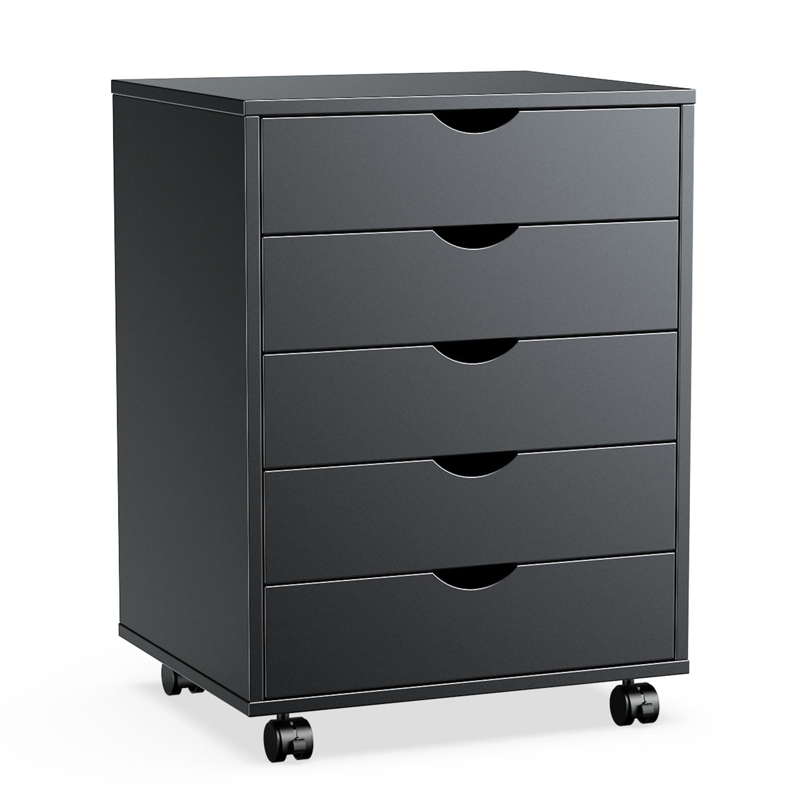 Black MDF 5-Drawer Mobile Storage Cabinet with Wheels