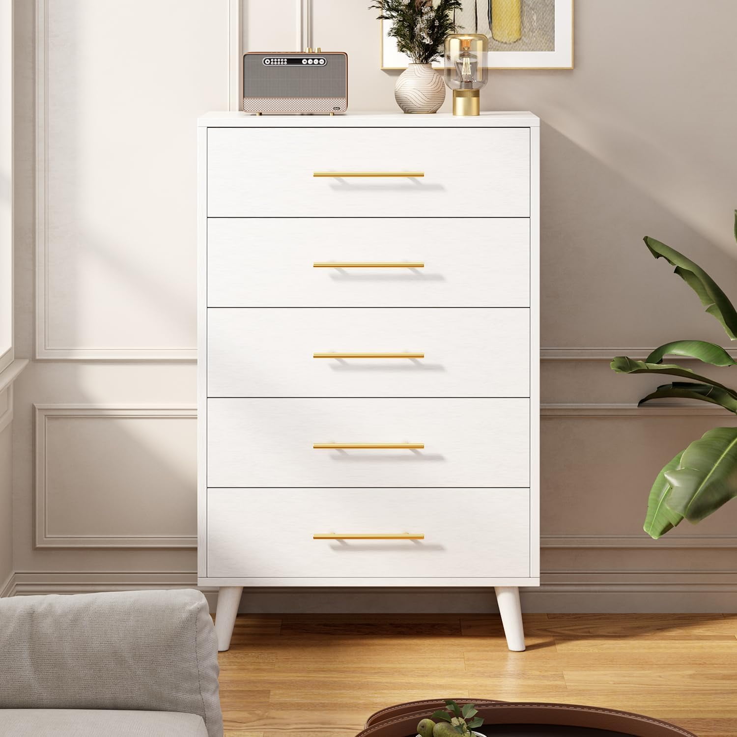 5 Drawer Dresser, Drawers with Storage for Bedroom, White