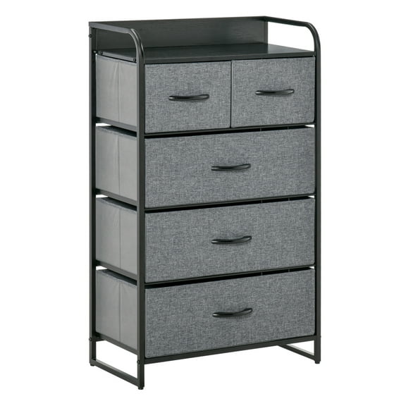 5-Drawer Dresser, Fabric Chest of Drawers, 4-Tier Storage Organizer for Bedroom Entryway, Tower Unit with Steel Frame Wooden Top, Gray