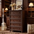 thumbnail image 1 of 5 Drawer Dresser, Farmhouse Chest of Drawers for Bedroom, 45" Tall Dresser with Metal Handles, Wood Drawer Organizer for Living Room, Hallway, Walnut, 1 of 9