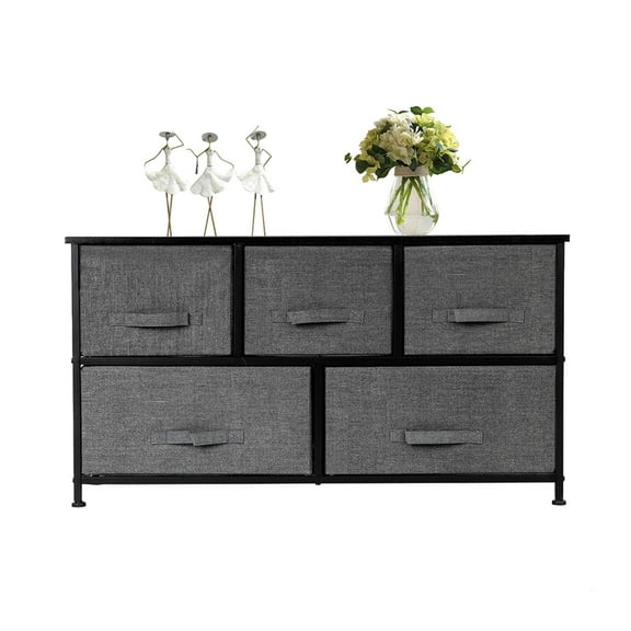 5 Drawer Dresser Organizer, Fabric Dresser Storage Tower, 2-Tier Wide Closet Dresser, Multi-use Organizer Unit for Closets, Bedroom, Dorm Room, Living Room, Hallway, Grey