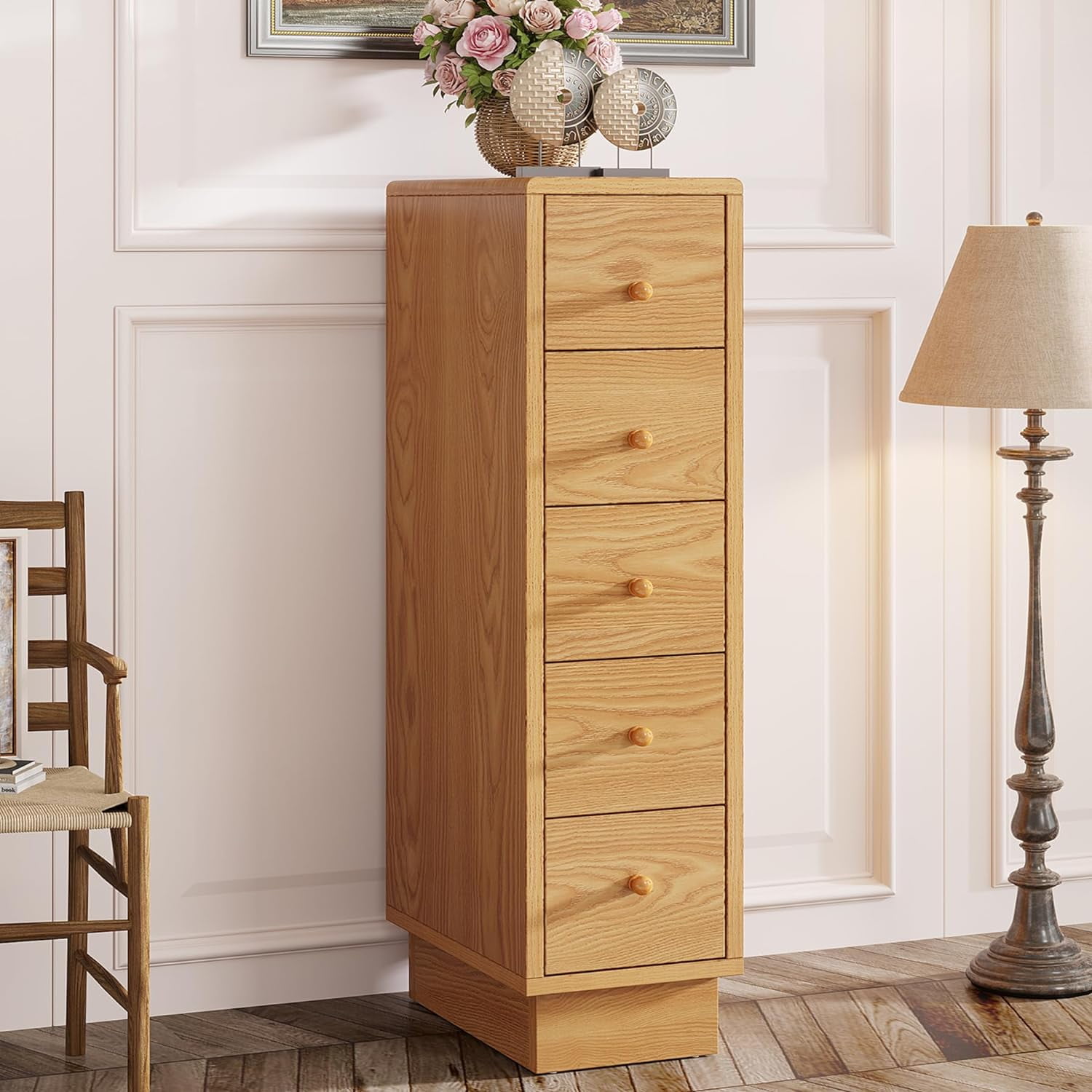 5-Drawer Dresser, Wood Narrow Dresser for Bedroom, Tall Skinny Dresser ...