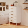 thumbnail image 1 of Noelse 5 Drawer Dresser, Tall Dresser with Metal Handles, Wood Storage Organizer for Bedroom, Hallway, Entryway, White, 1 of 9