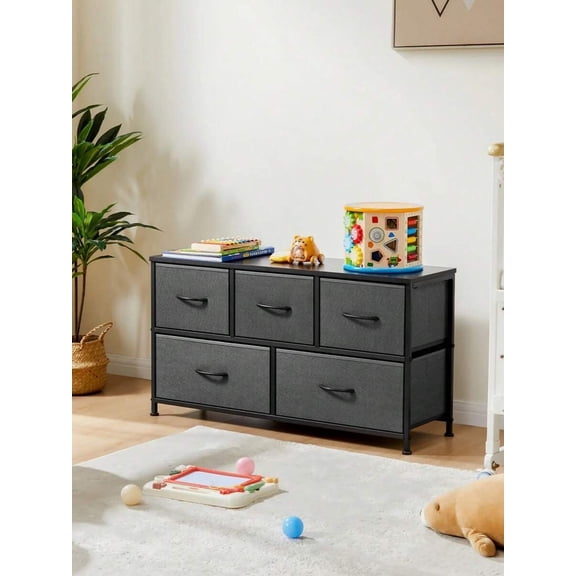 5-Drawer Grey Fabric Dresser - Bedroom Storage Organizer with Smooth-Glide Drawers - Easy Assembly, Modern Design (1 Piece)