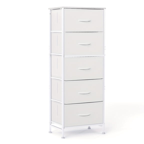 5-Drawer Fabric Dresser with Steel Frame & Wood Top, Freestanding Stackable Storage Organizer Chest, Vertical Space-Saving Unit for Bedroom, Closet, Hallway - Easy Assembly