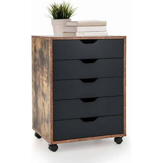 5 Drawer File Cabinet, 26.5" Vertical Filling Cabinet for Home Office, Under Desk Office Drawer Organizer, Universal & Lockable Casters, Rolling Printer Storage Rack
