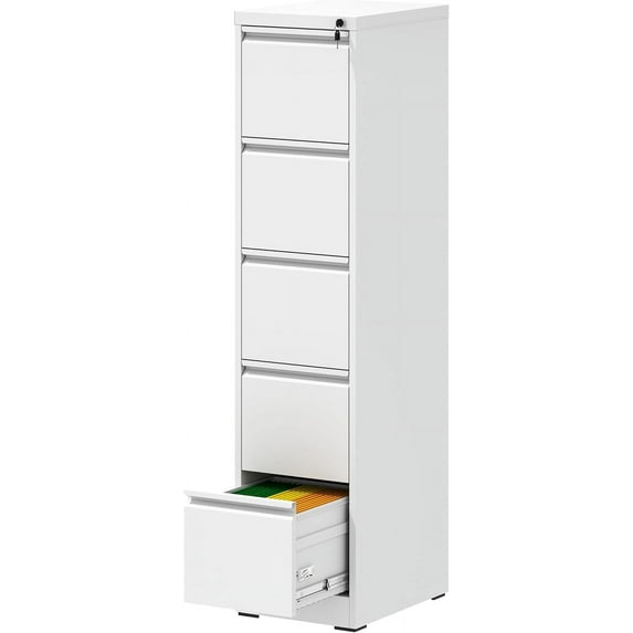 5 Drawer File Cabinet with Lock, 18" D Metal Vertical Filing Cabinets, Steel File Storage Cabinets for Home Office, Hanging A4 Legal/Letter Size Narrow File Cabinet, Assembly Required