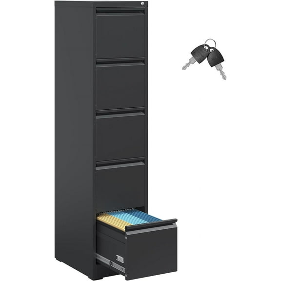 5 Drawer File Cabinet,Metal Filing Cabinets for Home Office,Vertical File Cabinet with Lock,Heavy Duty Metal Storage Cabinet for A4/Letter/Legal Size Files,Assembly Required