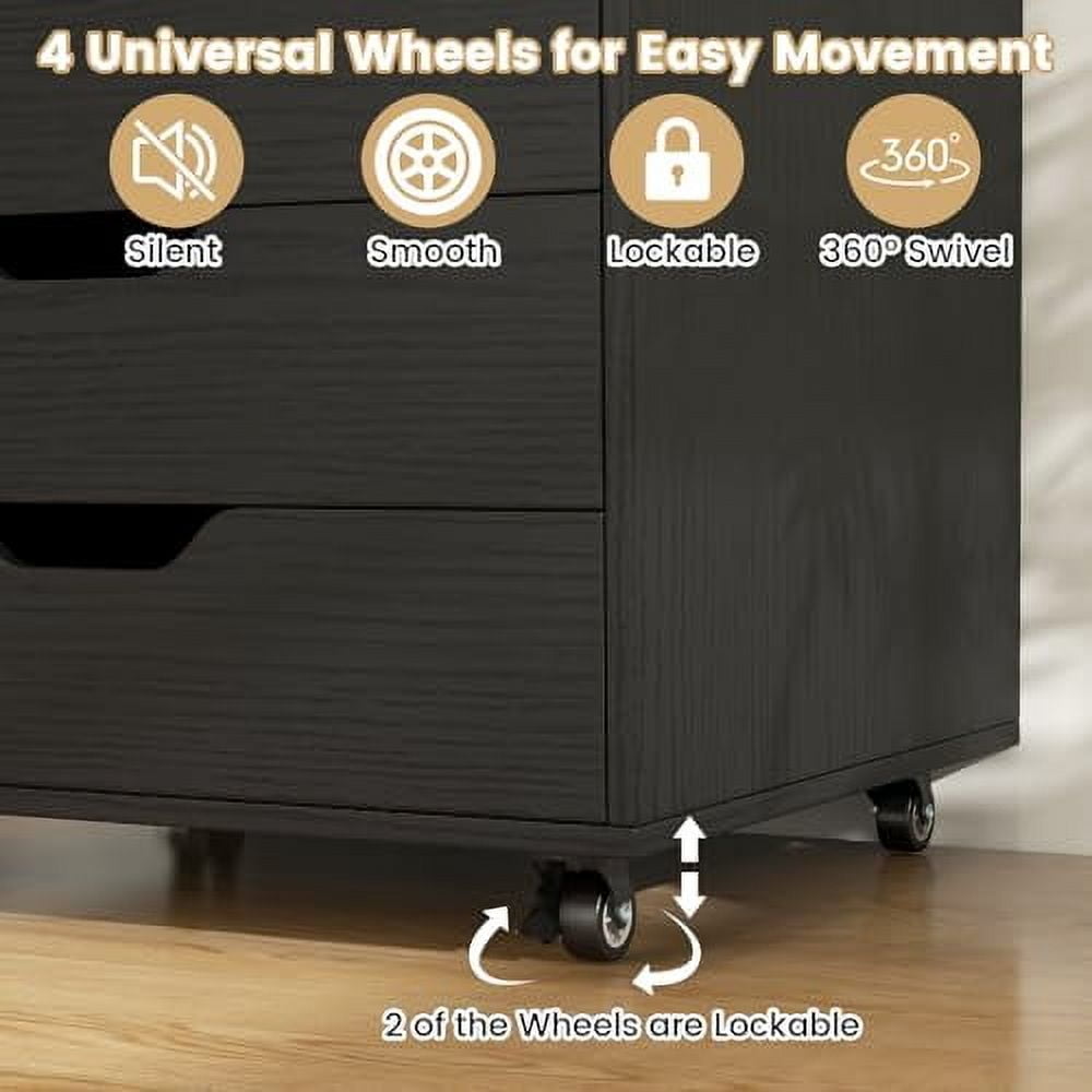 Universal File Drawer 5 Drawer File Cabinet, Mobile Filing Cabinet with Universal Wheels ...