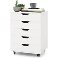 thumbnail image 1 of 5 Drawer File Cabinet, Mobile Filing Cabinet with Universal Wheels, White Office Cabinet w/ 5 Drawers, Vertical Printer Stand with Storage, Wood File Cabinets for Home, Office, 1 of 18