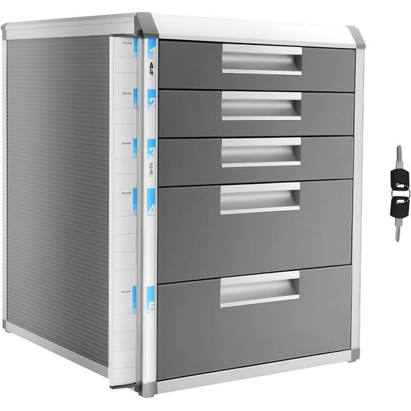 5 Drawer File Cabinet with Lock, Vertical Filing Storage Cabinet for Home Office, Aluminum Alloy Vertical File Chest with Handles and Label Bar